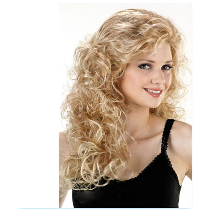 Foreign trade fashion Europe and the United States new golden long curly hair fluffy large volume chemical fiber wig headgear overseas warehouse in stock wholesale