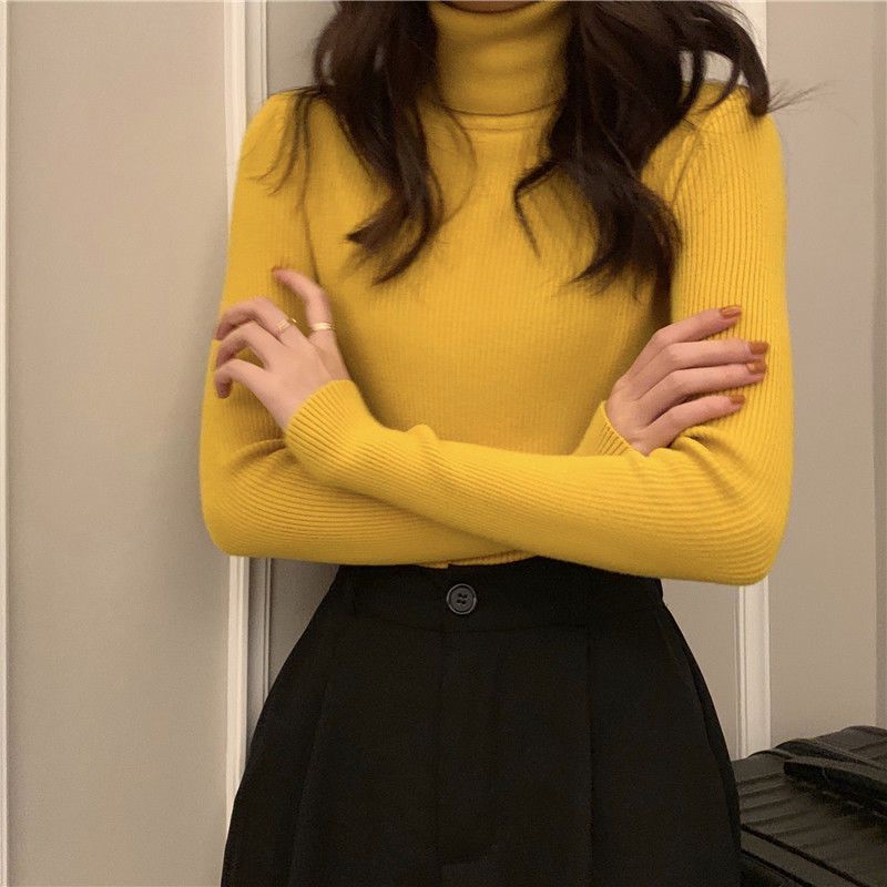 高领毛衣女2023秋冬百搭内搭修身显瘦上衣黑色针织打底衫洋气时尚|undefined