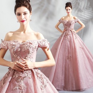 pink evening  dress pink flowers bride wedding toast stage arts exam wedding party banquet party singer host solo dress