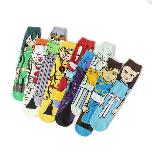 Cotton cartoon pattern mid-calf men's and women's long socks anime trendy cross-border socks personalized Instagram fashionable socks manufacturer cotton socks