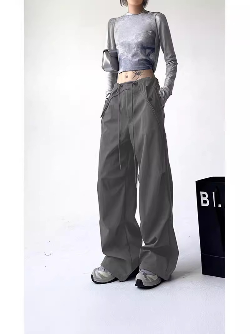 Pantalones Cargo Paracaidistas con Cordón y Puño Ajustado para Mujer