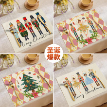 亚马逊爆款圣诞节餐垫餐厅氛围布置桌垫亚麻印花隔热垫西餐垫批发