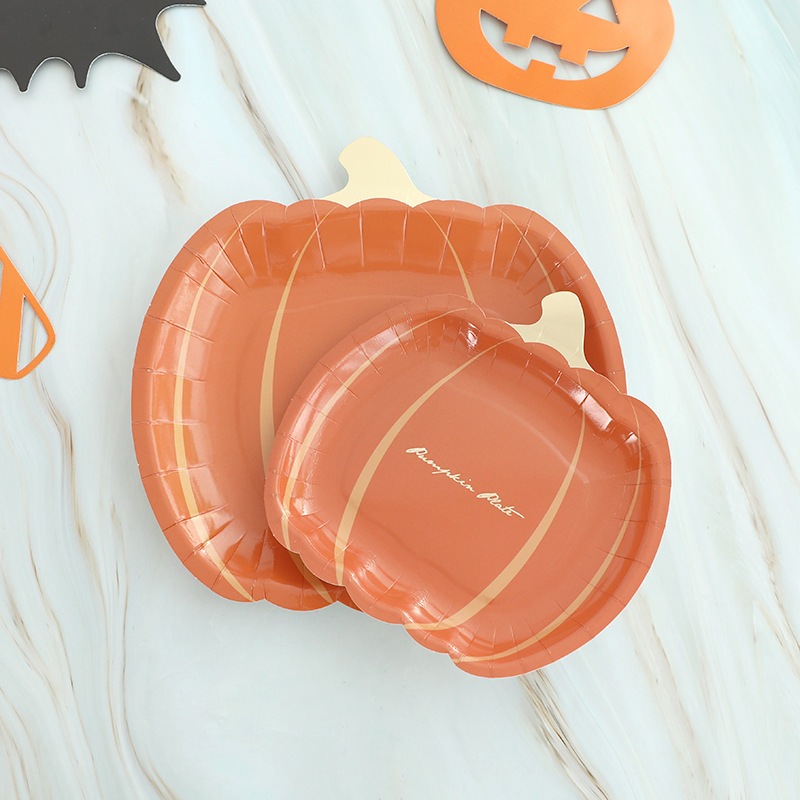 Disposable Paper Plate Pumpkin Plate Halloween Party Arrangement Tableware Harvest Festival Hot Stamping Paper Plate Thanksgiving Plate