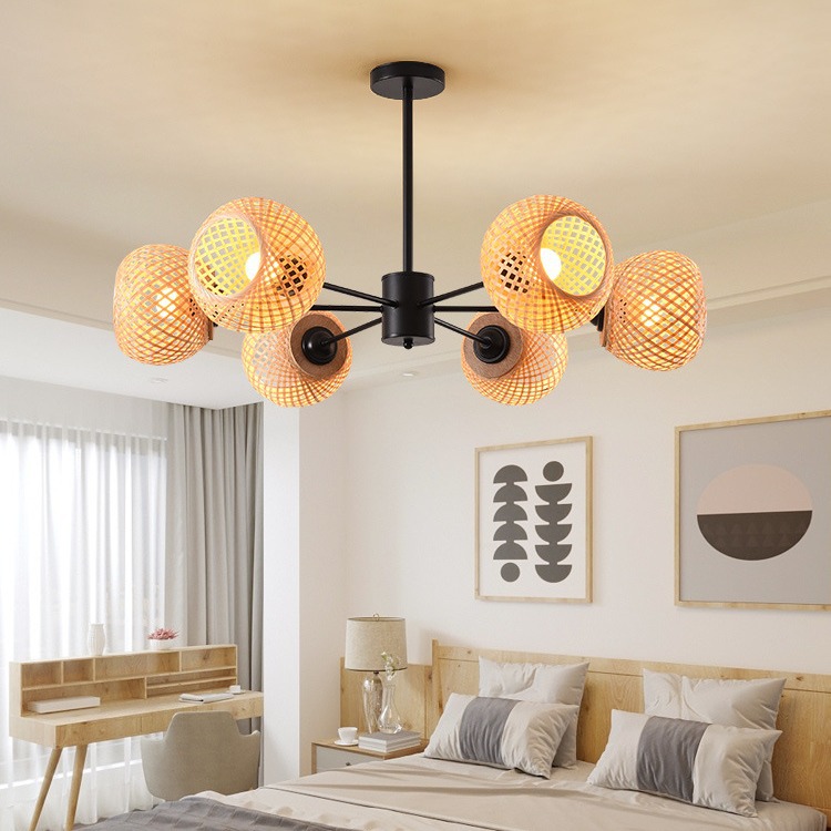 Nuevo estilo chino araña sala de estar lámpara de bambú pantalla de bambú arte araña magia frijol molecular personalidad creativa dormitorio comedor lámparas