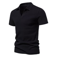 欧米のシンプルなpoloシャツの夏の男性の半袖のtシャツは復古的な個性の弾力性の潮流のvネックをめくります。
