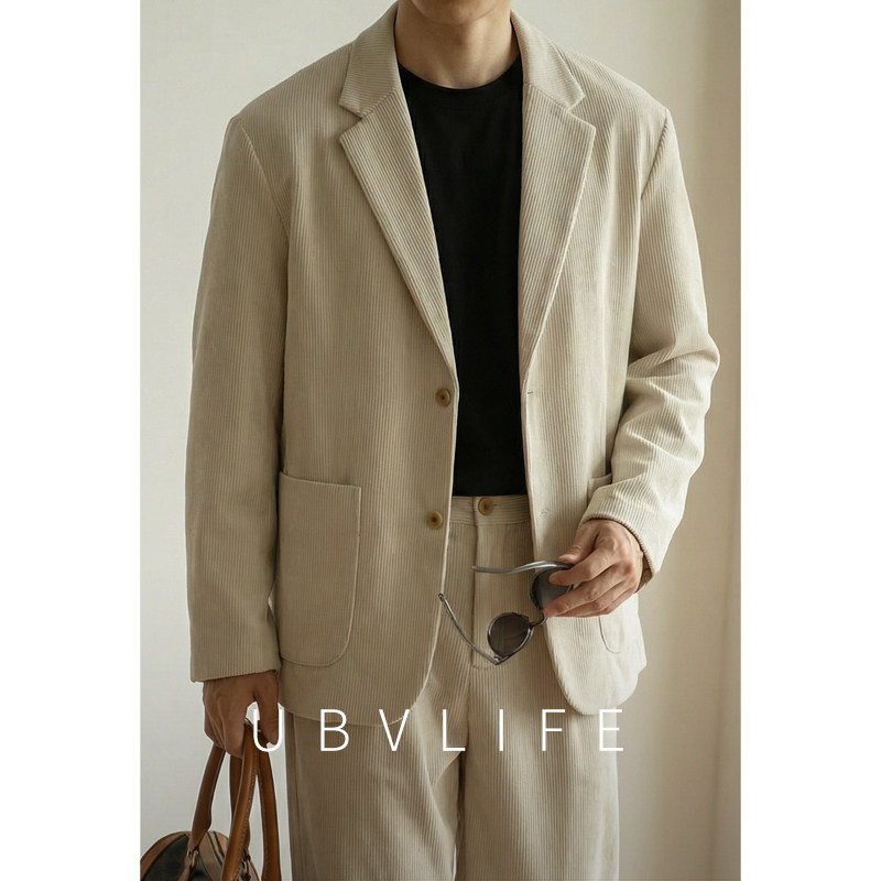 American Retro Texture Notch Lapel High-Elastic Suit Men's 2026 New Spring Corduroy Casual Suit Set American Retro Texture Notch Lapel High-Elastic Suit Men's 2026 New Spring Corduroy Casual Suit Set