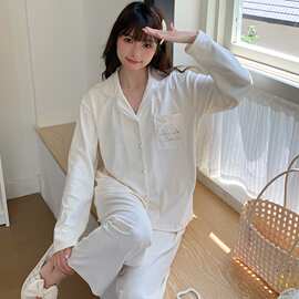 新款秋冬季双面海岛绒翻领开衫保暖加绒睡衣女长袖长裤家居服套装