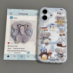 かわいい漫画象回転テープ磁気吸引適用リンゴ16promax携帯ケース15/14ソフト13/12女性11