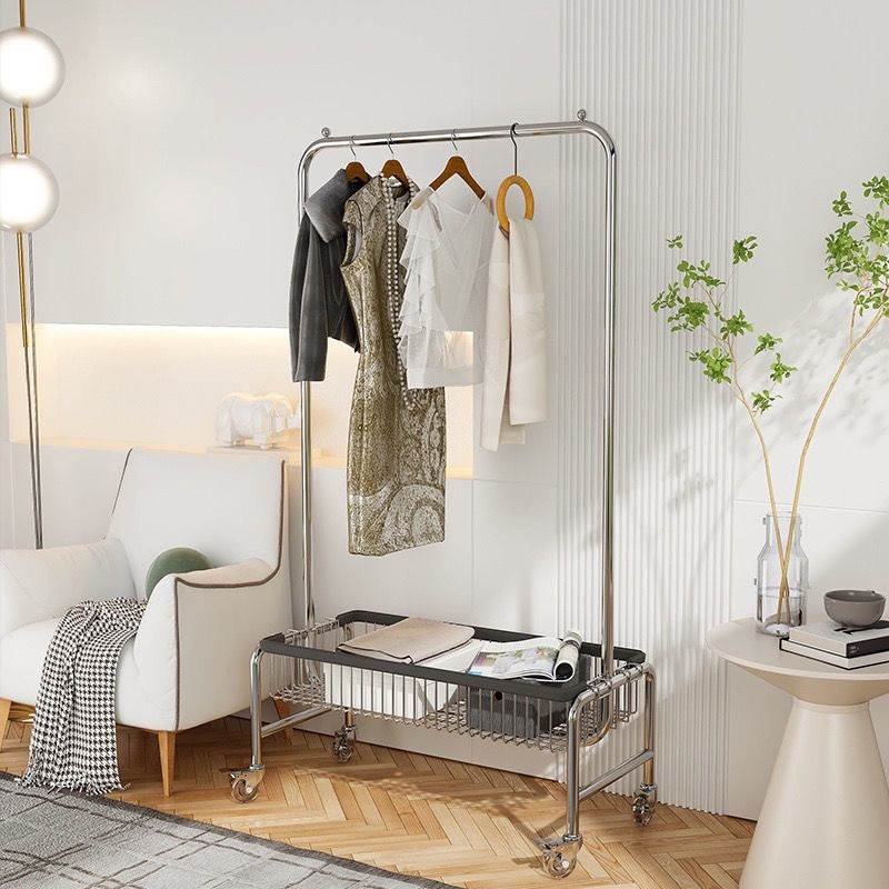 Floor-Standing Clothes Rack Internet Celebrity Clothing Store Display Rack Home Living Room Storage Rack Bedroom with Basket Coat Rack