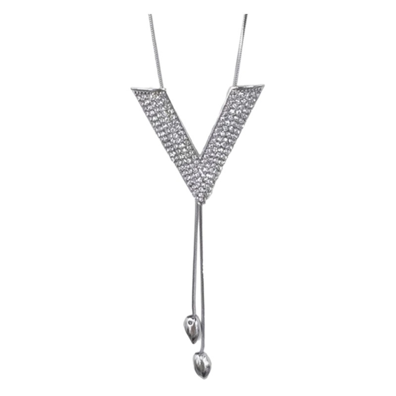 Nicho moda todo partido ajustable plata grande V collar de las mujeres celebridad en línea mismo estilo exquisito de alto grado clavícula suéter cadena