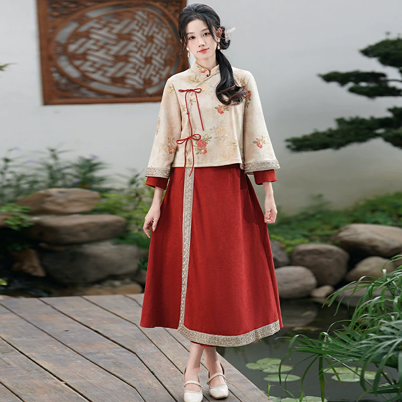 Осенний и зимний новый китайский стиль ретро высокого класса бархат из оленьей кожи