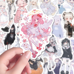 108张oc插画人物贴纸手绘漫画风少女手账本素材手机壳贴画防水
