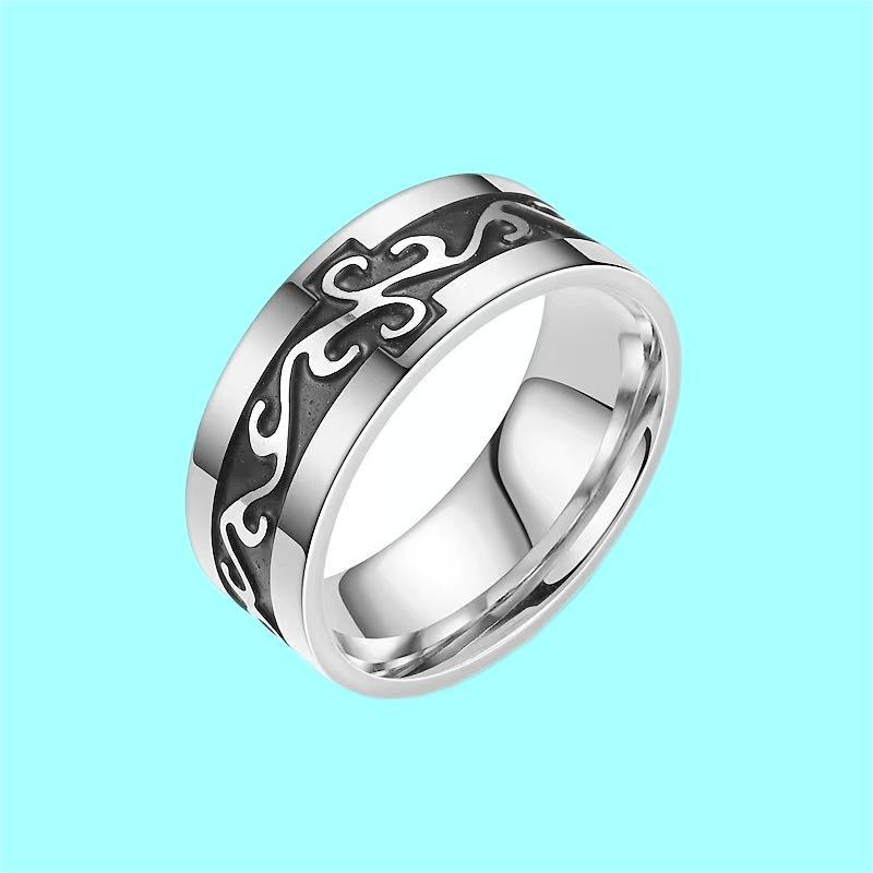 10g Weight Rings Classification 1 Piece Quantity Holiday, Banquet, Selfie Occasion 304 Stainless Steel Material Geometric, Waves Pattern All Seasons Season Unisex Gender Retro Style Retro Geometric Waves 304 Stainless Steel Unisex Rings Men Band Rings 13