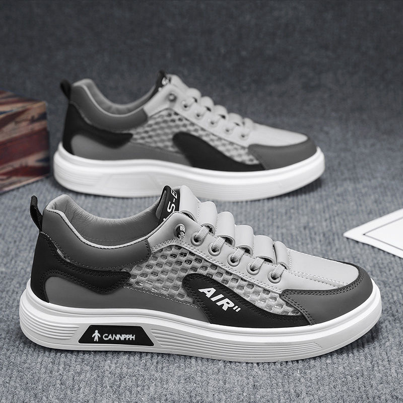 Zapatos de verano para hombres, nuevos zapatos de malla transpirables, zapatos de lona huecos, zapatos de deporte de ocio de todo fósforo de tendencia para hombres, zapatos blancos para hombres