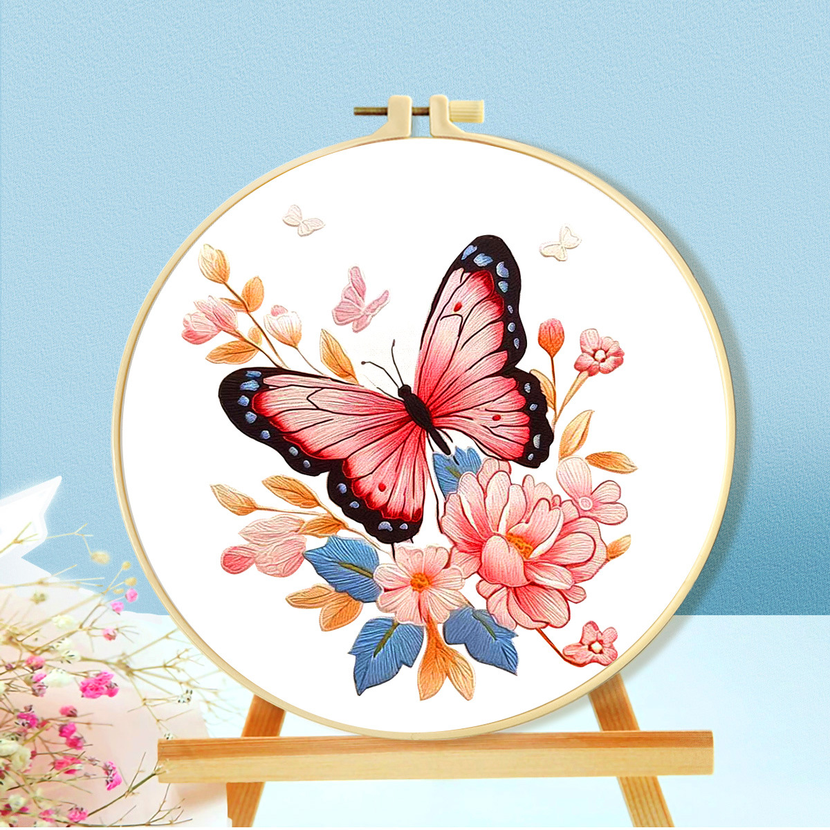Kit de punto de cruz transfronterizo con cuatro mariposas, venta directa de fábrica, kit de punto de cruz impreso DIY para principiantes, hecho a mano.