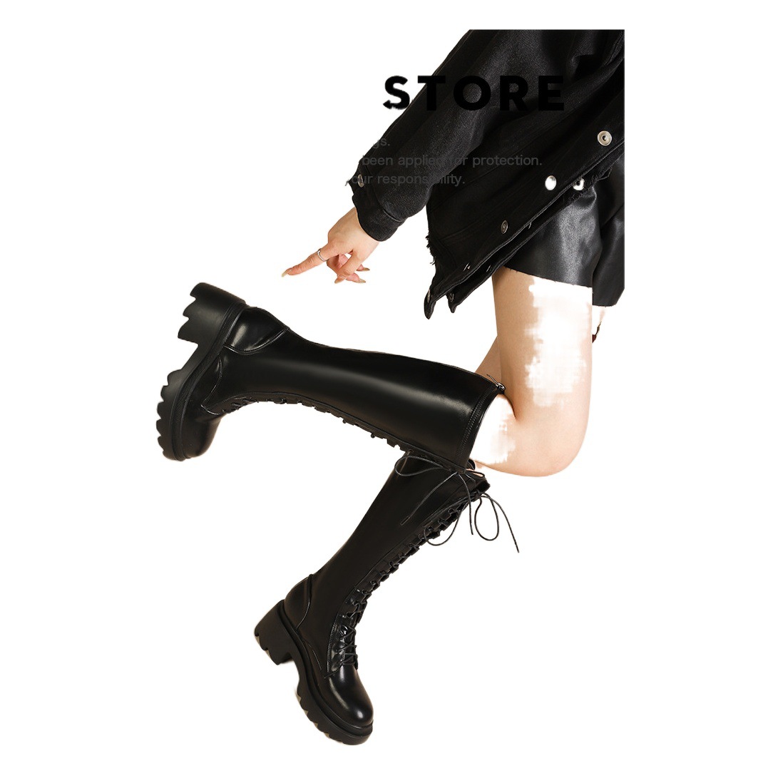 【冠順】厚い底の長靴の女性2023新型秋冬のマーティンブーツは膝の高筒の騎士靴のハイヒールを超えません。