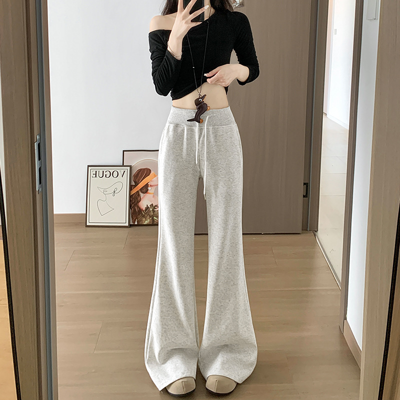 American-Style Flared Pants for Women, Spring and Autumn, High-Waisted, Slimming, Drapey, Slightly Flared Sweatpants, Narrow-Fit Casual Sports Pants