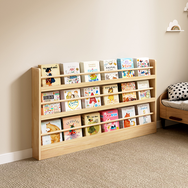 Household Solid Wood Bookshelf Kidsren's Picture Book Floor-Standing Display Rack Multi-Layer Reading Storage Rack Magazine Rack Wall Storage Rack