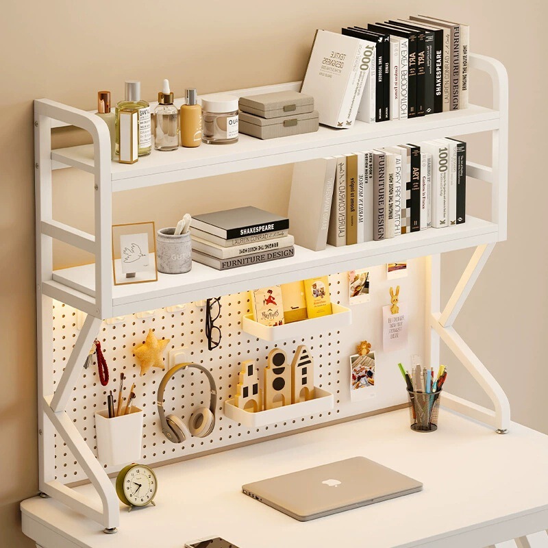 Desktop Bookshelf with Holes, Household Storage Rack, Multi-Layer Iron Art Desk Organizer for Home Computer and Student Desk