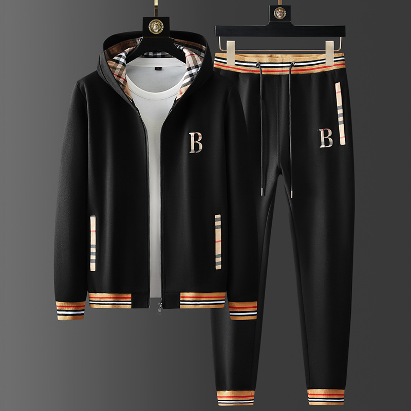 Men's Fashionable Sports Suit for Spring and Autumn - Pure Cotton Casual Loose Baseball Collar Sweatshirt and Jogger Pants - Two-Piece Set