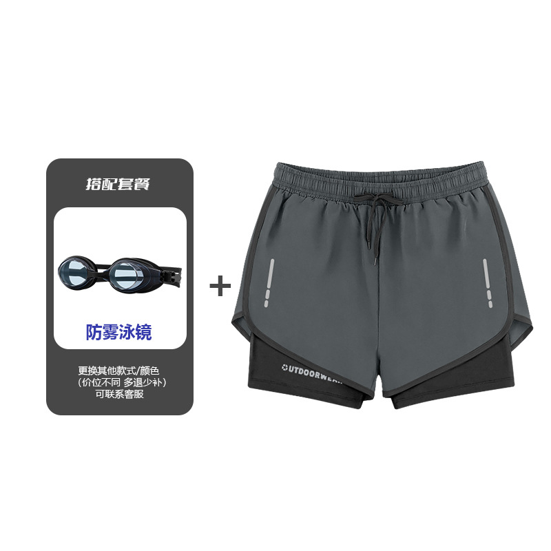 Traje de baño para hombres, secado rápido, entrenamiento y running, estilo playero, doble capa y antideslizante, venta al por mayor