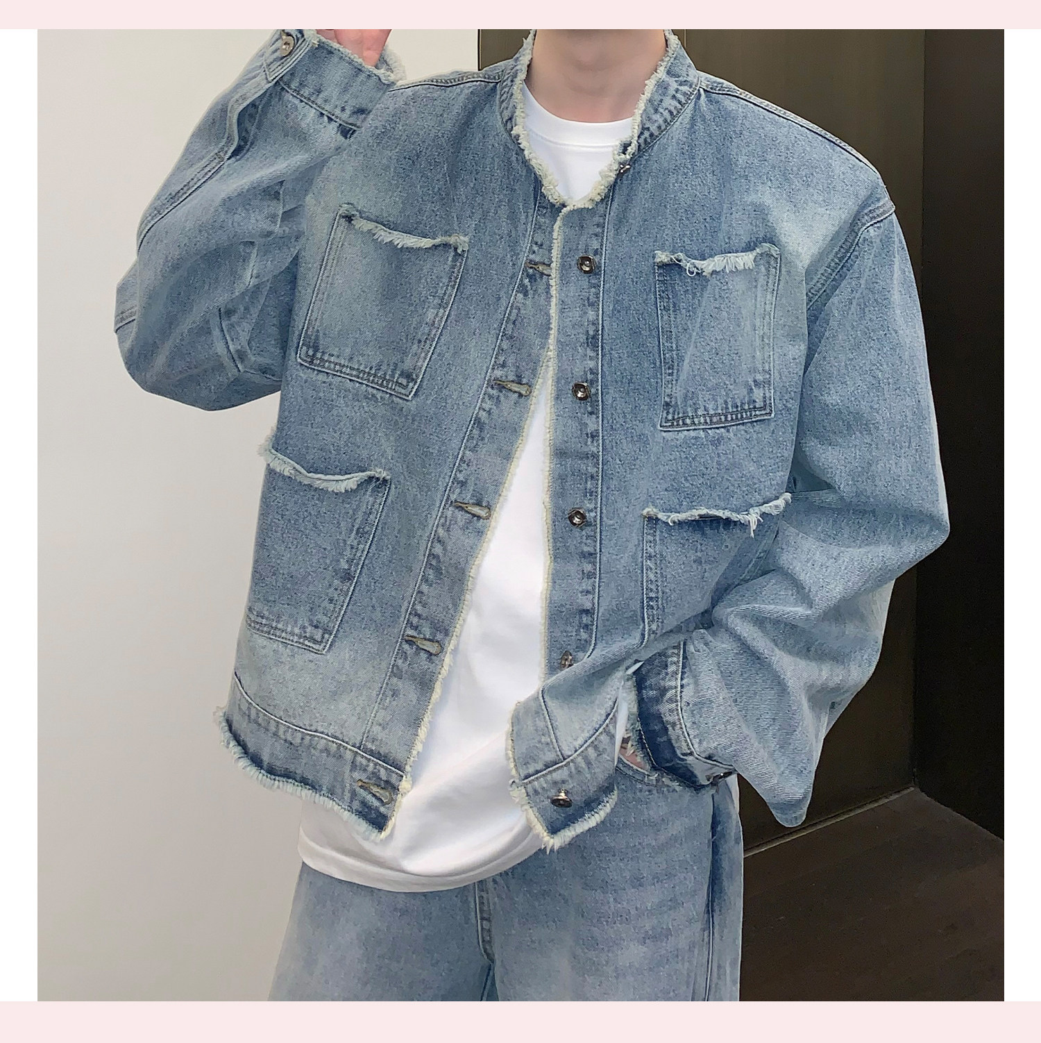 Giacca in jeans da uomo distressed retro lavaggio stile urbano_voghion.com