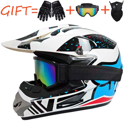 Motosiklet kaskı (dəbilqə) — Foreign Trade Off-Road Helmets, Beach - white-snowflake-glasses-gloves-and-mask-s