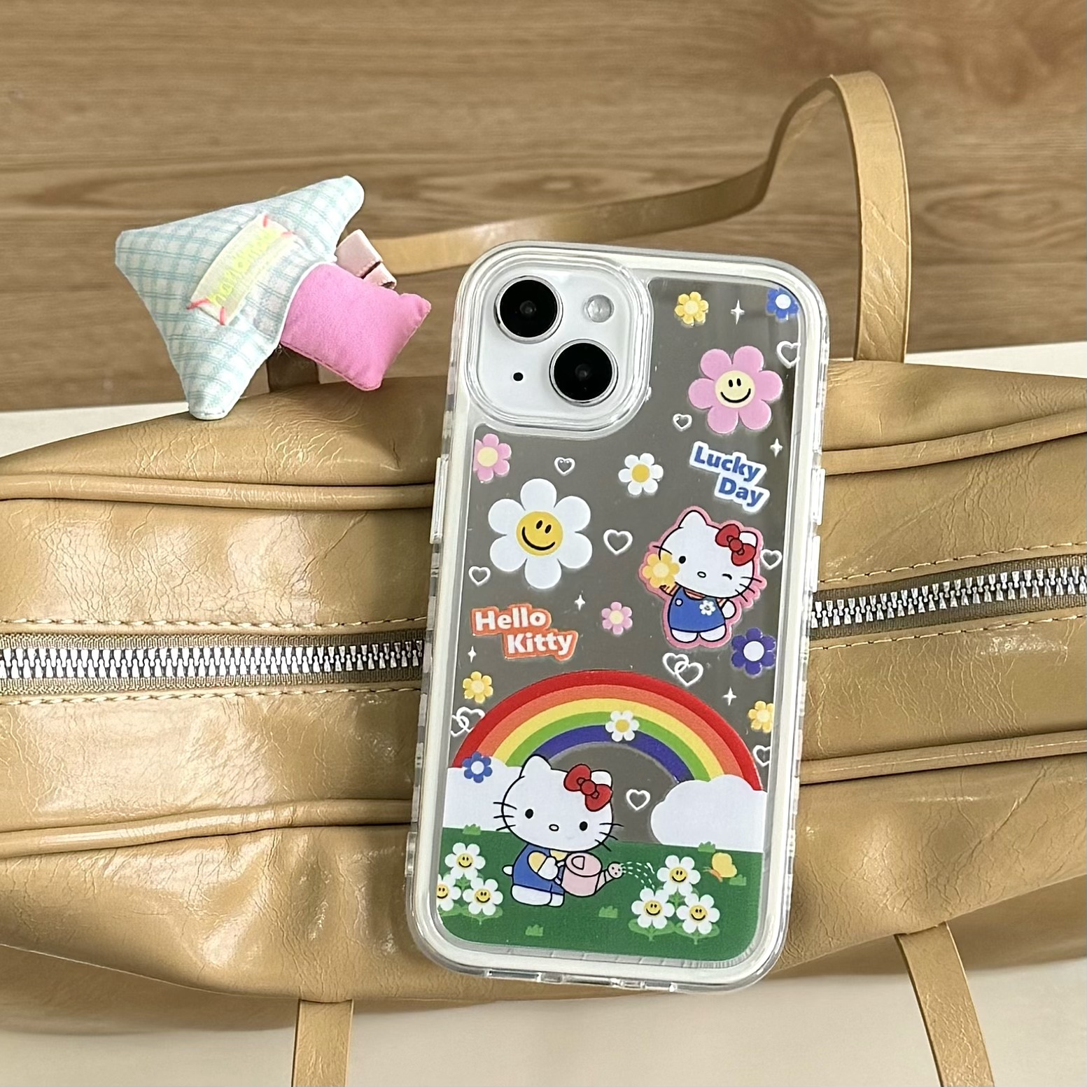 Dibujos animados de nicho Rainbow Cat para Apple 15ProMax funda para teléfono móvil 16Pro Mirror 14/13 Flores 16PM