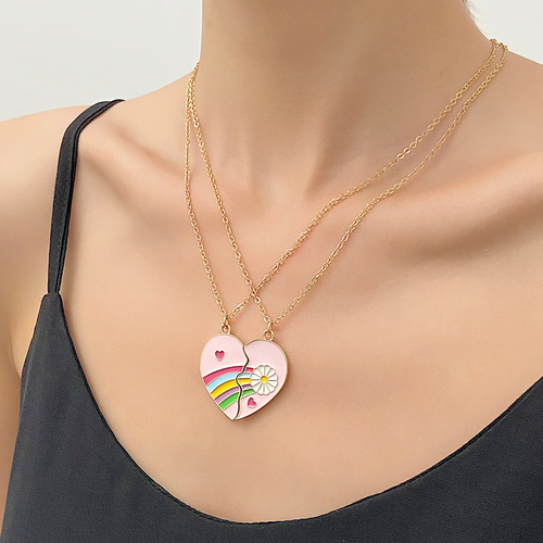 Cross-border New Friendship Necklace Set for Women, Alloy Heart Rainbow Necklace Set, European and American Style Personality Good Friend Lockchain