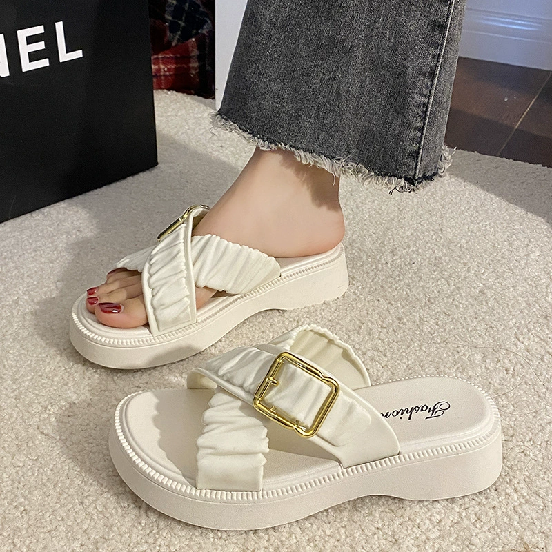 Популярные для внешней торговли летние новые женские тапочки 2024 года на платформе, Нескользящие модные Универсальные уличные тапочки, трансграничные