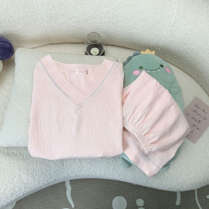 Vietnam transfronterizo transmisión en vivo estilo caliente verano con cuello en V nube pijamas de algodón pantalones de manga corta para mujer traje de servicio a domicilio para estudiantes de dibujos animados