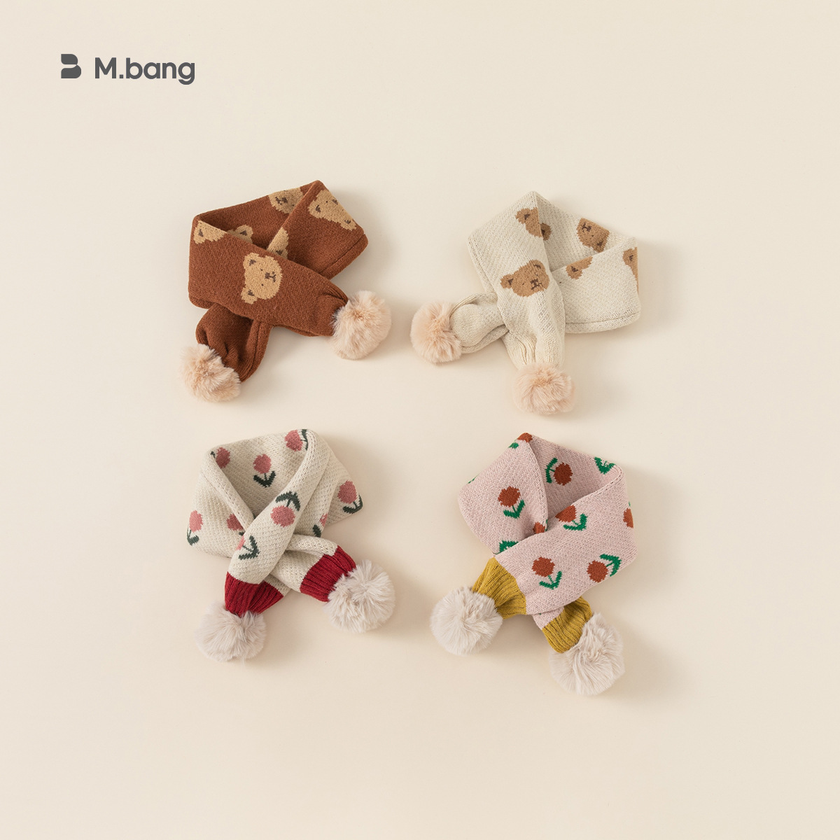 Babycity otoño e invierno Bebé Cruz punto bufanda a prueba de viento caliente niños dibujos animados bola bufanda ps23068