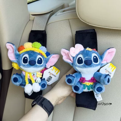 Authentic Lilo and Stitch Doll Car Seat Belt Shoulder Cover Decorative Car Accessories Anti-Stranglehold for Women