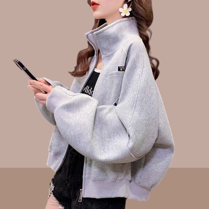 初秋立领棒球服外套女士新款韩版大码休闲感宽松时尚开衫卫衣|undefined