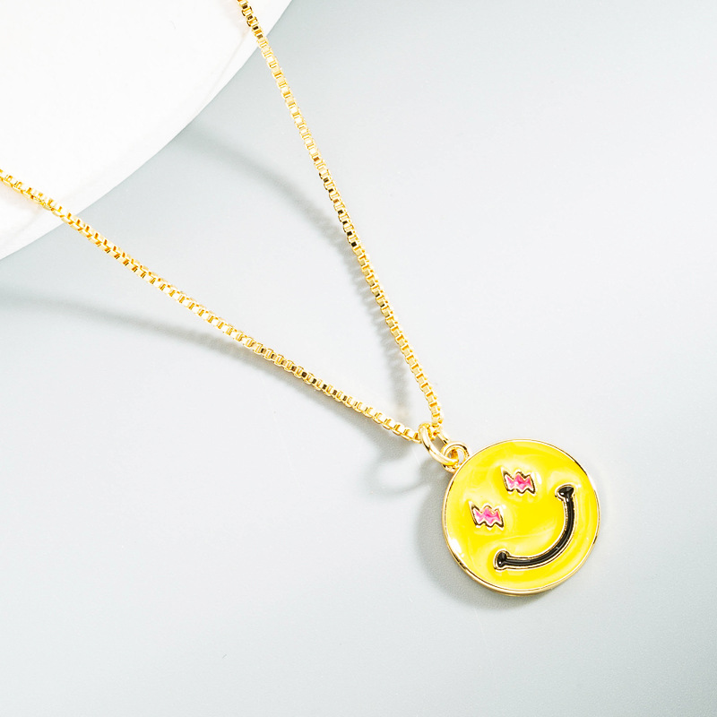 Korean smiley face copper drop oil pendant necklace