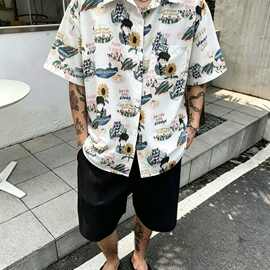 海南岛沙滩服三亚旅游港风休闲衬衣夏威夷花衬衫岛服男女短袖上衣