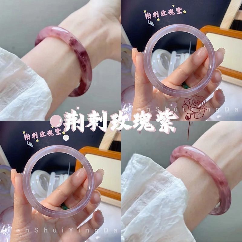 glass imitation jade thick type round bar super fairy violet bracelet step by step jingle bracelet girlfriend gifts thick bracelet tide