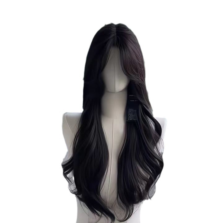 Parrucca lunga sintetica per capelli ondulati da donna - Cappellino integrale elegante e versatile con frangia
