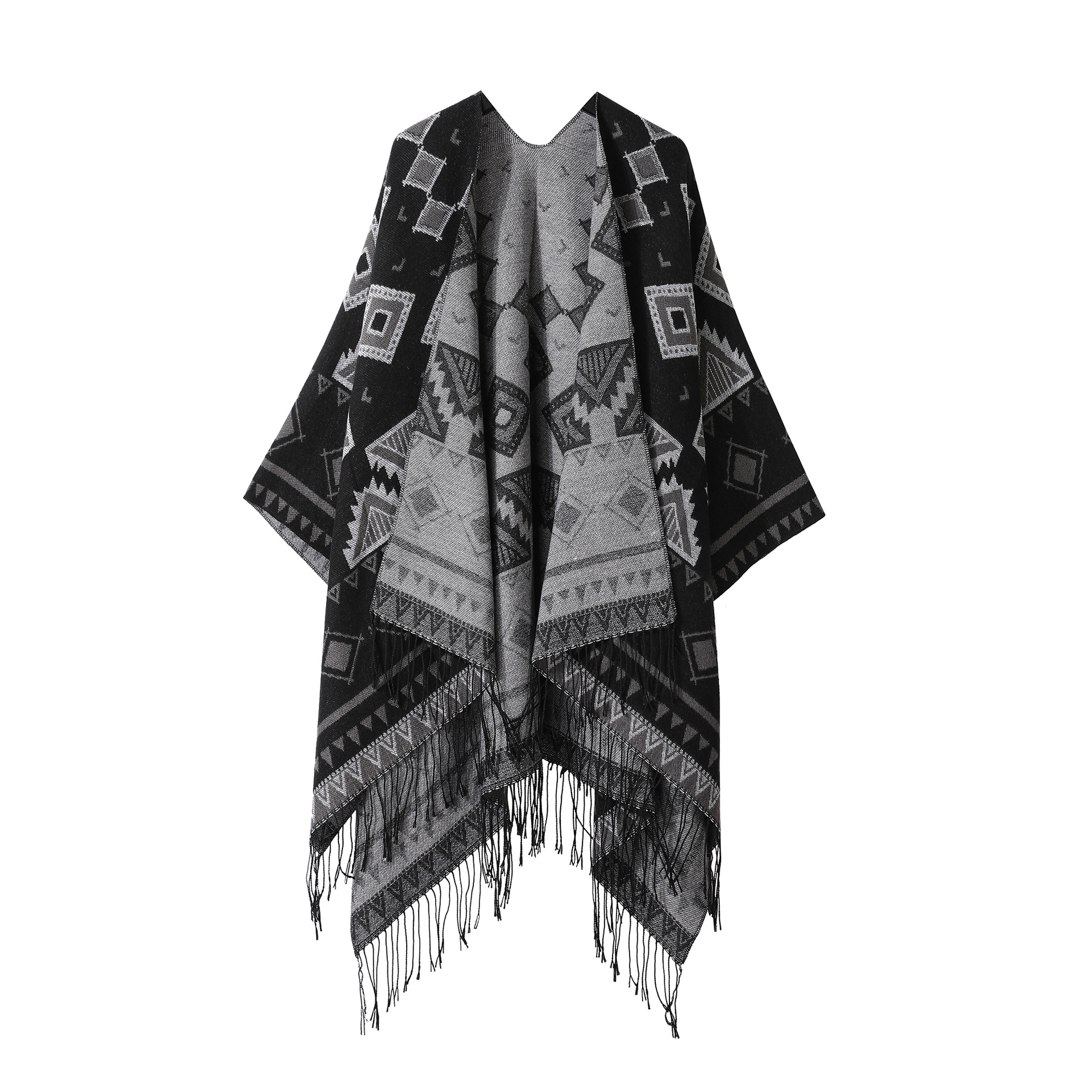 Sciarpa scialle donna con nappe mantella calda da viaggio_voghion.com