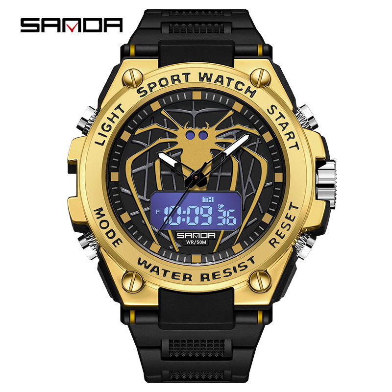 Sanda nuevo reloj araña luminoso impermeable reloj electrónico moda personalidad juventud reloj despertador reloj de los hombres 3159