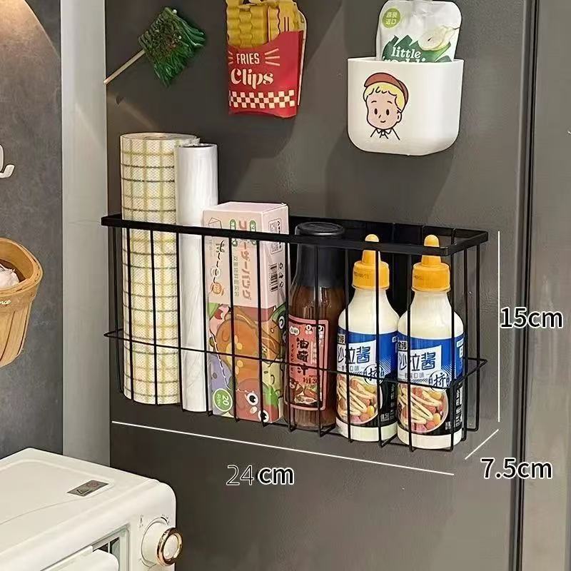 Refrigerador de cocina de absorción magnética estante de almacenamiento bolsa de película de preservación de toallas de papel artefacto sin agujeros de perforación condimento doméstico estante de almacenamiento de película de preservación de fresco