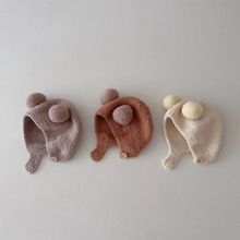 韩版毛线帽可爱宝宝双球帽男女婴幼儿针织帽小月龄秋冬护耳保暖帽