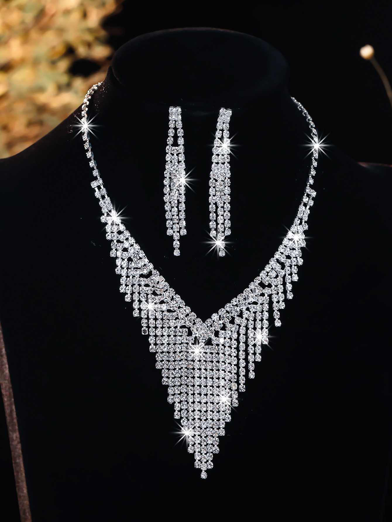 heiße Halskette Set Braut Halskette Ohrringe Zirkon Schmuck Bankett Party Schmuck Set_voghion.com