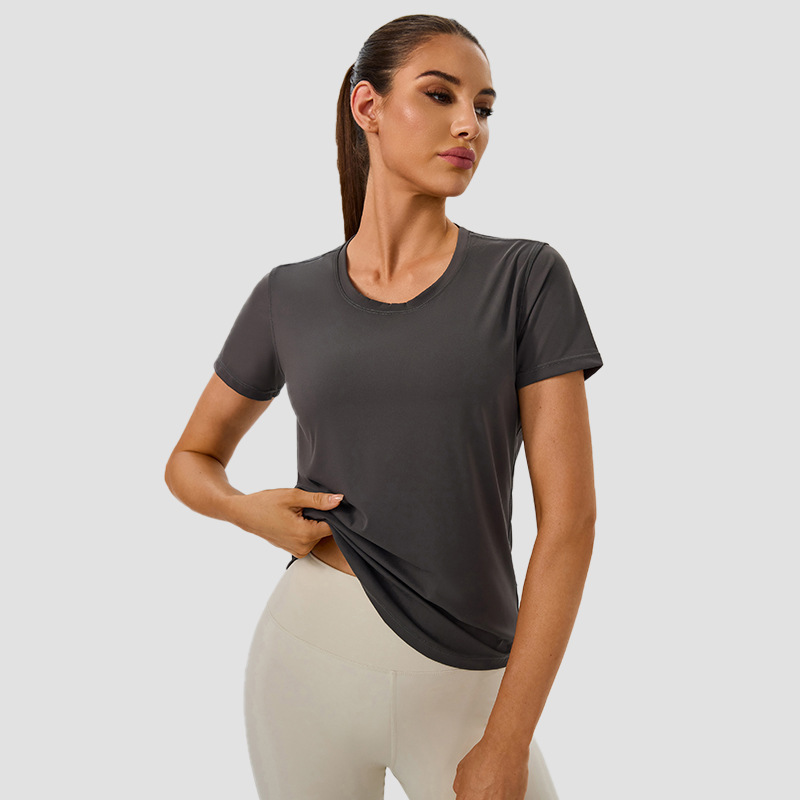Nude Breathable Lulu Same Style Love Yoga Short-Sleeved Women's Loose Slimming Look Quick-Drying Running Fitness Wear Sports T-Shirt