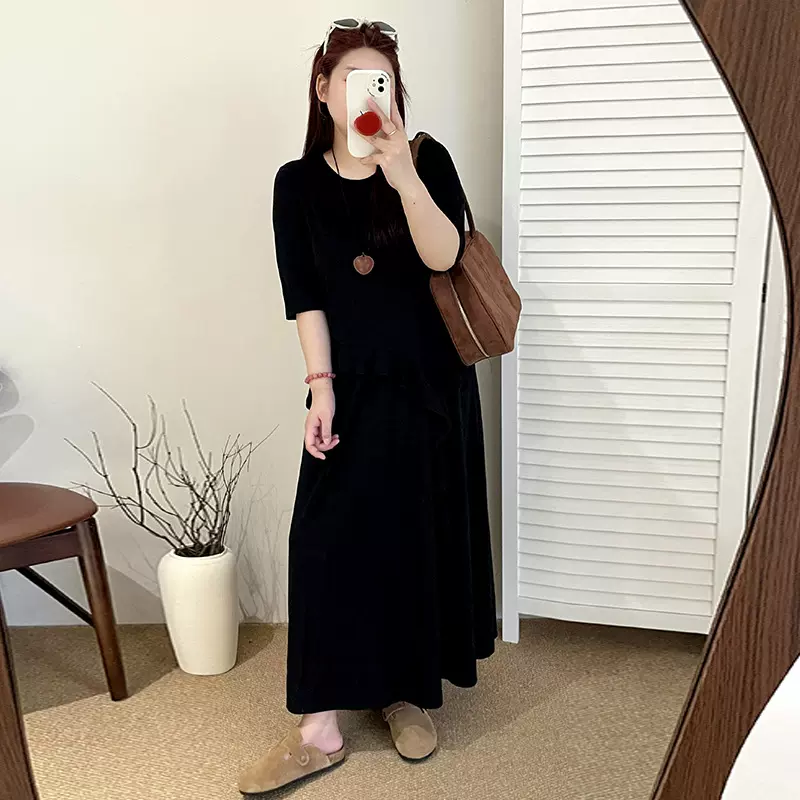 大码女装不规则设计感上衣女裙套装2025秋款胖mm针织两件套NT1271