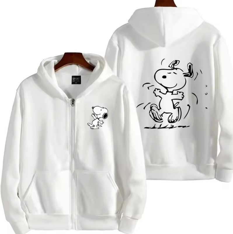 Cross-Border Export Cute Cartoon Snoopy Printed Zipper Cardigan Sweatshirt Men's European and American Fashion Hooded Jacket Top Cross-Border Export Cute Cartoon Snoopy Printed Zipper Cardigan Sweatshirt Men's European and American Fashion Hooded Jacket Top