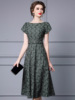 Zhili Summer One line Neck Dress， Light Mature Luxury and Elegant Charm Belt， Waistband， Leaf Embroidery， A-line Large S