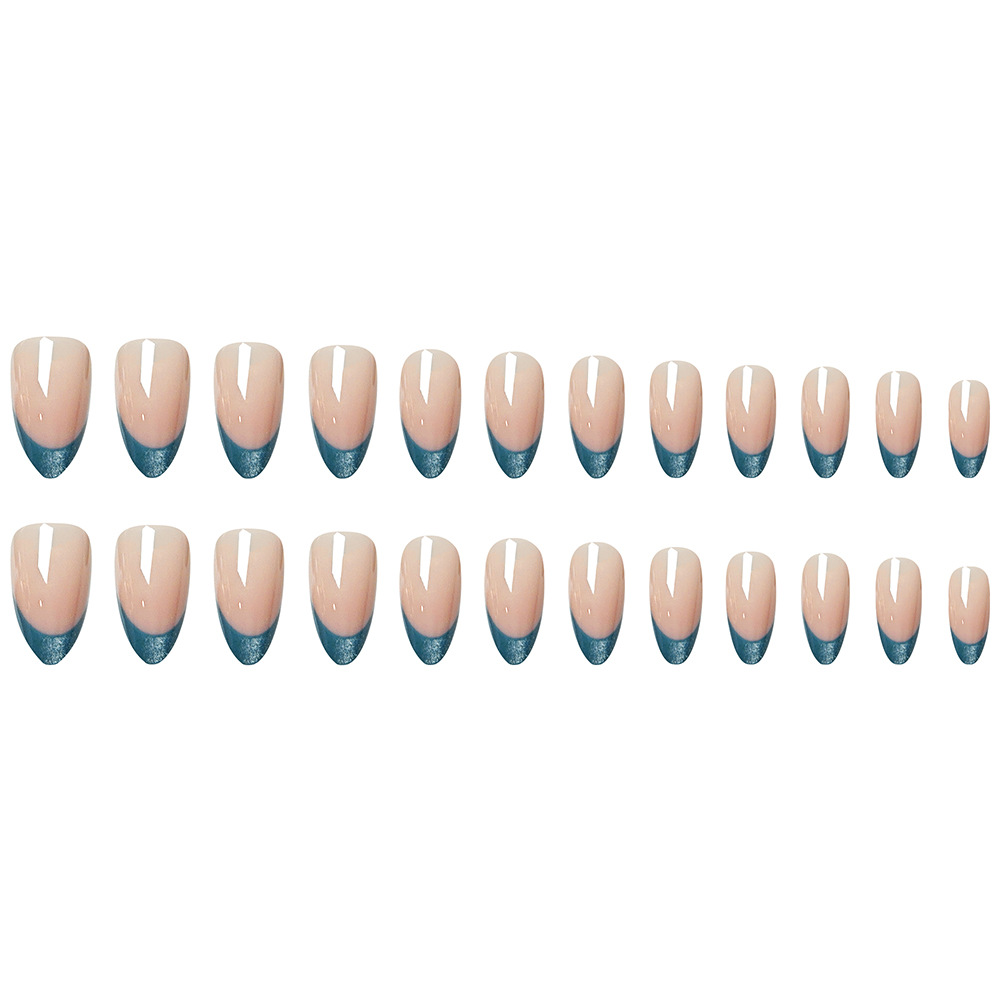 Uñas postizas cortas de primavera y verano, estilo francesa ojo de gato con base nude, frescas y modernas, paquete de 24 piezas, surtido variado.