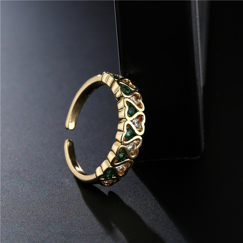 Aogu Cross-border Supply European And American Fashion New Copper Plating 18k Gold Micro Inlaid Zircon Love Geometric Open Ring display picture 4