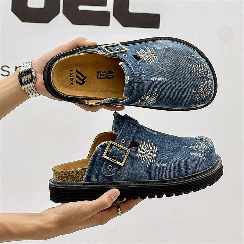 6061 Джинсовые туфли Birkenstock для мужчин и женщин, летние популярные повседневные тапочки Birkenstock Lazy Baotou на толстой подошве